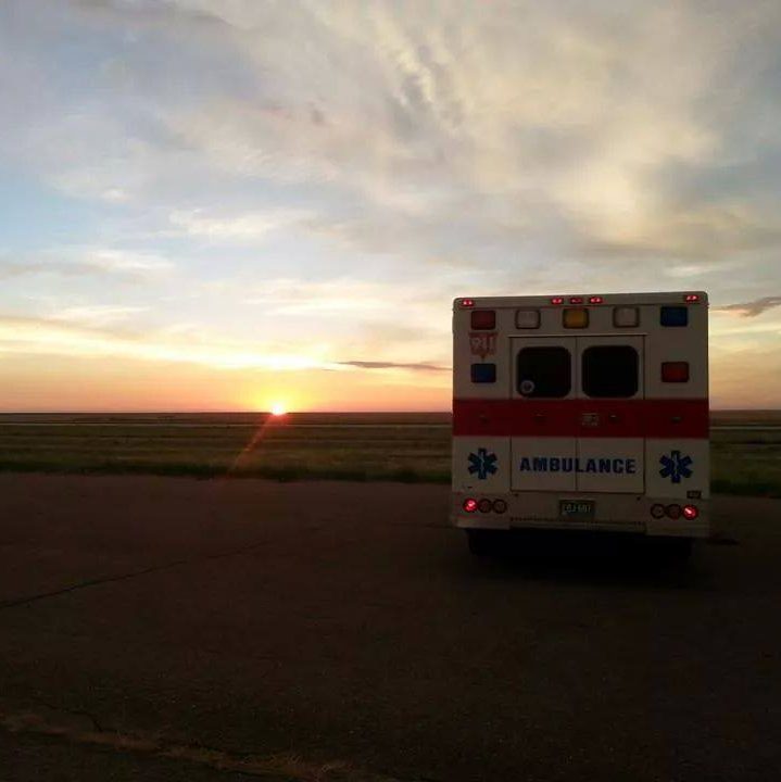 ambulance facing sunrise